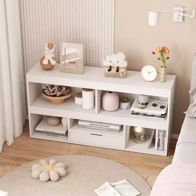 COZONY 47 Organizer per giocattoli con cassetto, libreria per bambini in legno e libreria a 5 cubi, contenitore per giocattoli per sala giochi, asilo nido, camera dei bambini, aula