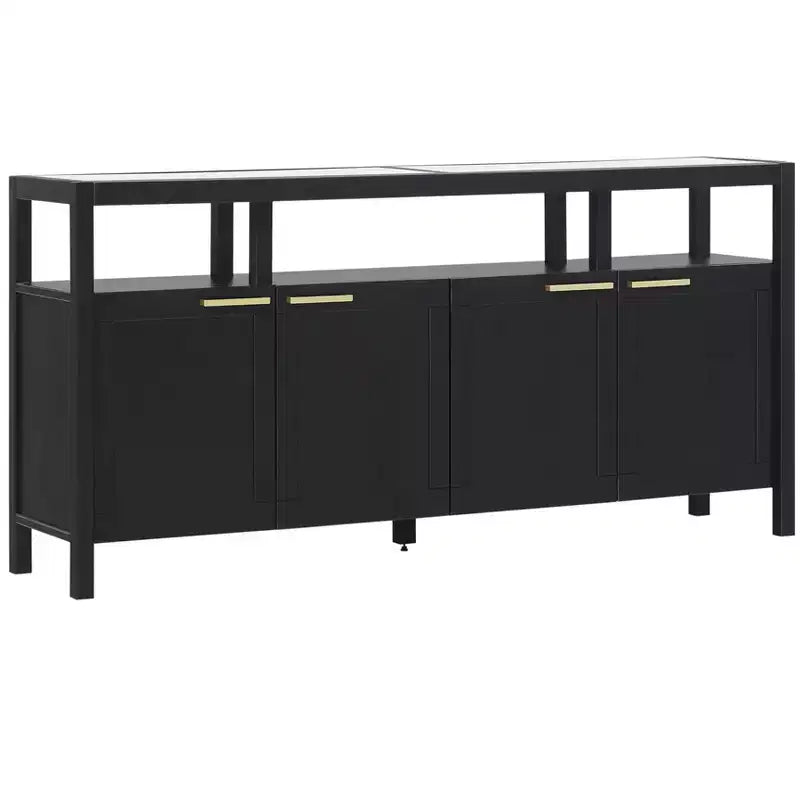 Walker Edison Modern Solid Wood 58 TV Stand with Glass Top