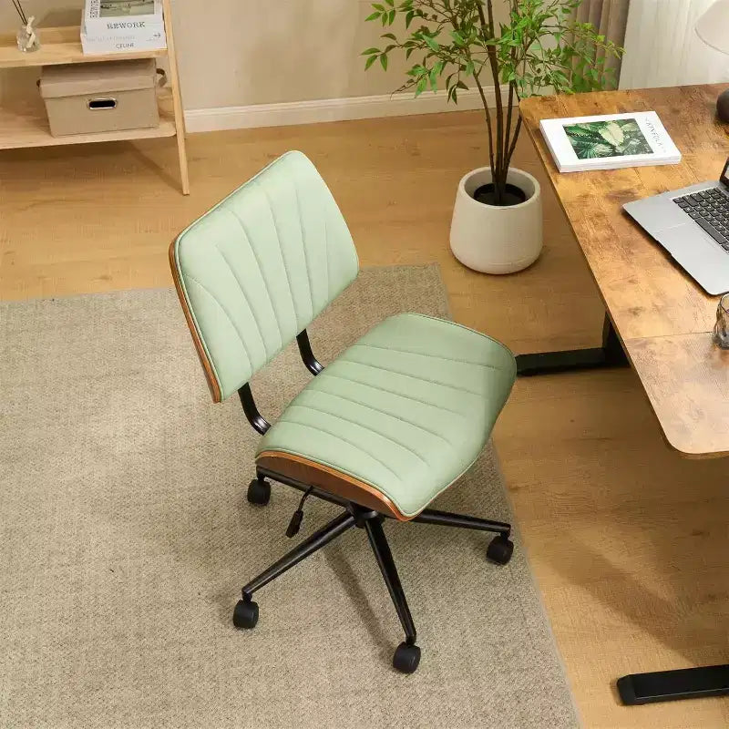 Sedia da ufficio senza braccioli, con seduta e schienale ampi e curvi, ergonomica, regolabile in altezza, elegante, in noce, in PU