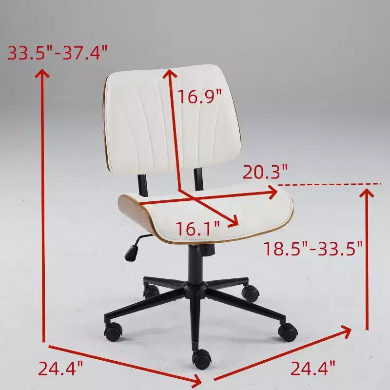 Sedia da ufficio senza braccioli, con seduta e schienale ampi e curvi, ergonomica, regolabile in altezza, elegante, in noce, in PU