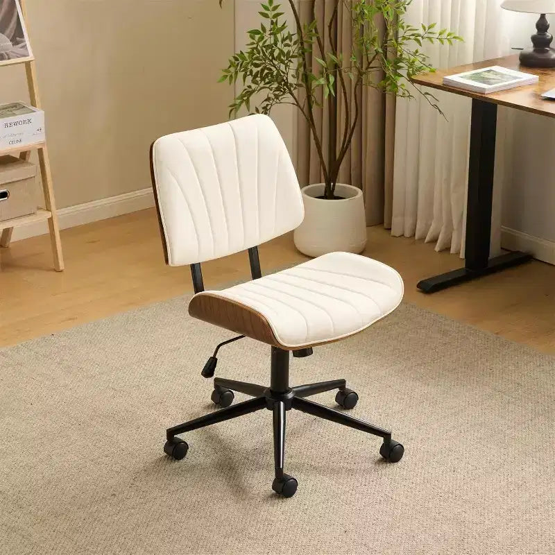Sedia da ufficio senza braccioli, con seduta e schienale ampi e curvi, ergonomica, regolabile in altezza, elegante, in noce, in PU