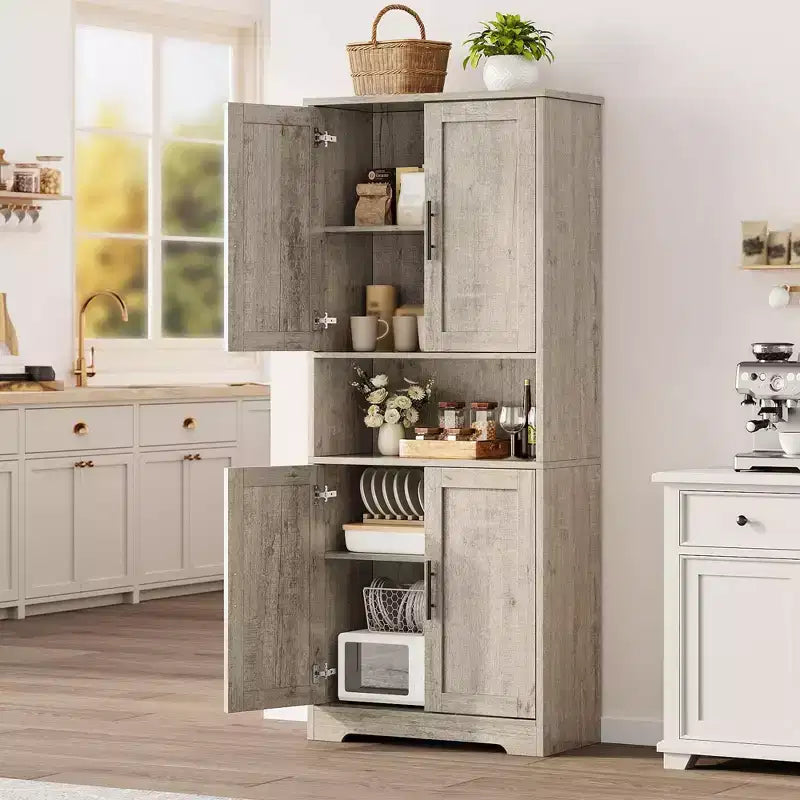 Dispensa da Cucina Alta 70 Pollici, Armadio di Stoccaggio Autoportante con 4 Ante e Ripiani Regolabili, Credenza Utility