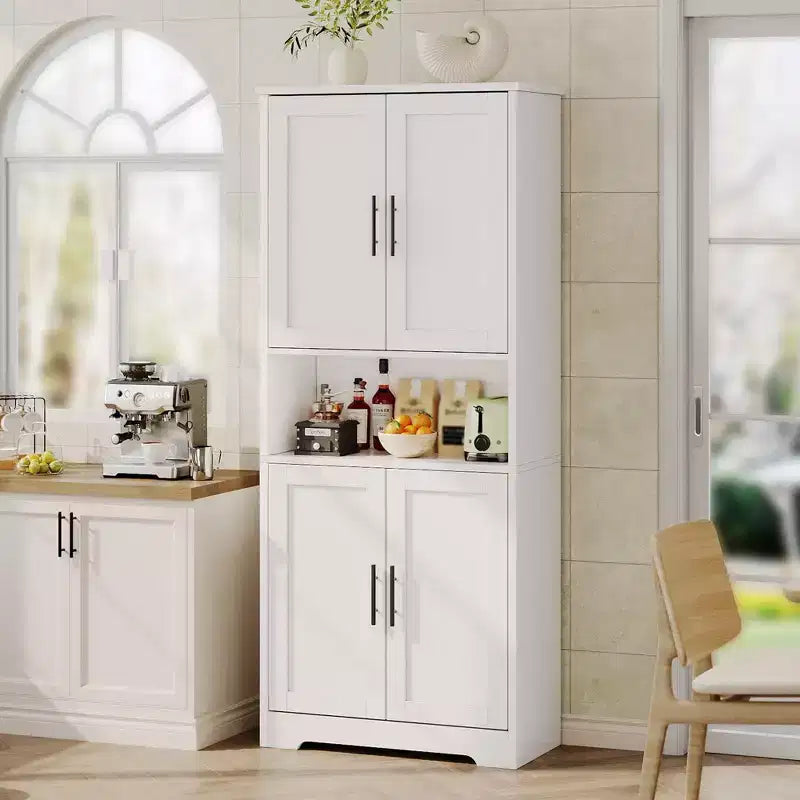 Dispensa da Cucina Alta 70 Pollici, Armadio di Stoccaggio Autoportante con 4 Ante e Ripiani Regolabili, Credenza Utility