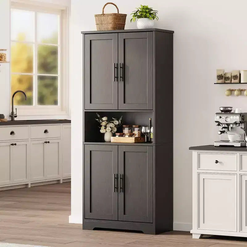 Dispensa da Cucina Alta 70 Pollici, Armadio di Stoccaggio Autoportante con 4 Ante e Ripiani Regolabili, Credenza Utility