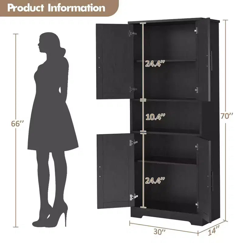Dispensa da Cucina Alta 70 Pollici, Armadio di Stoccaggio Autoportante con 4 Ante e Ripiani Regolabili, Credenza Utility
