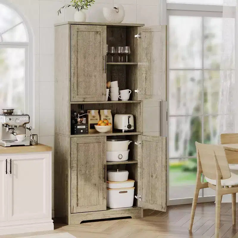 Dispensa da Cucina Alta 70 Pollici, Armadio di Stoccaggio Autoportante con 4 Ante e Ripiani Regolabili, Credenza Utility
