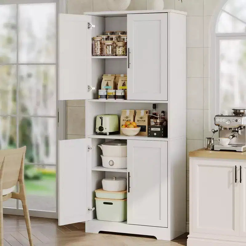 Dispensa da Cucina Alta 70 Pollici, Armadio di Stoccaggio Autoportante con 4 Ante e Ripiani Regolabili, Credenza Utility