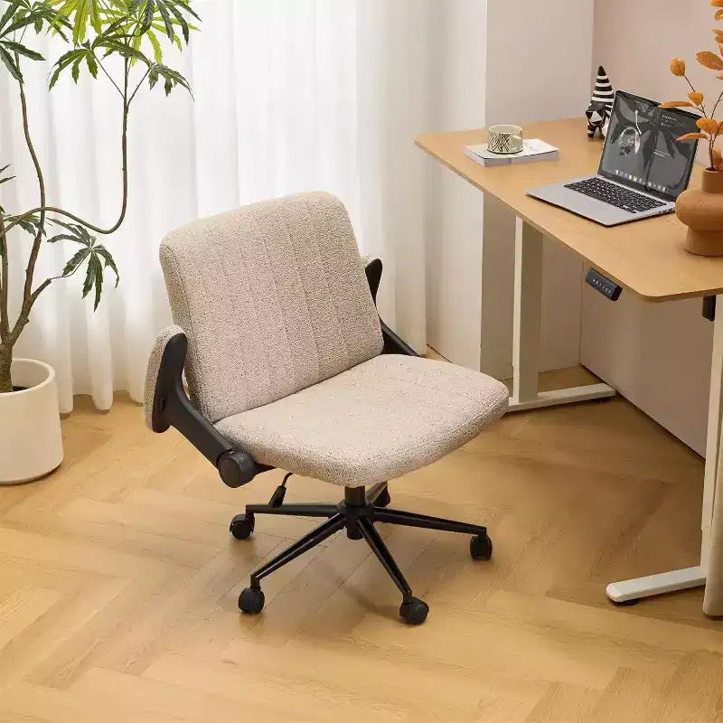 Sedia incrociata con braccioli regolabili a ribalta, Sedia a gambe incrociate con ruote, Sedia da ufficio extra larga, Sedia da scrivania, ciniglia stellata
