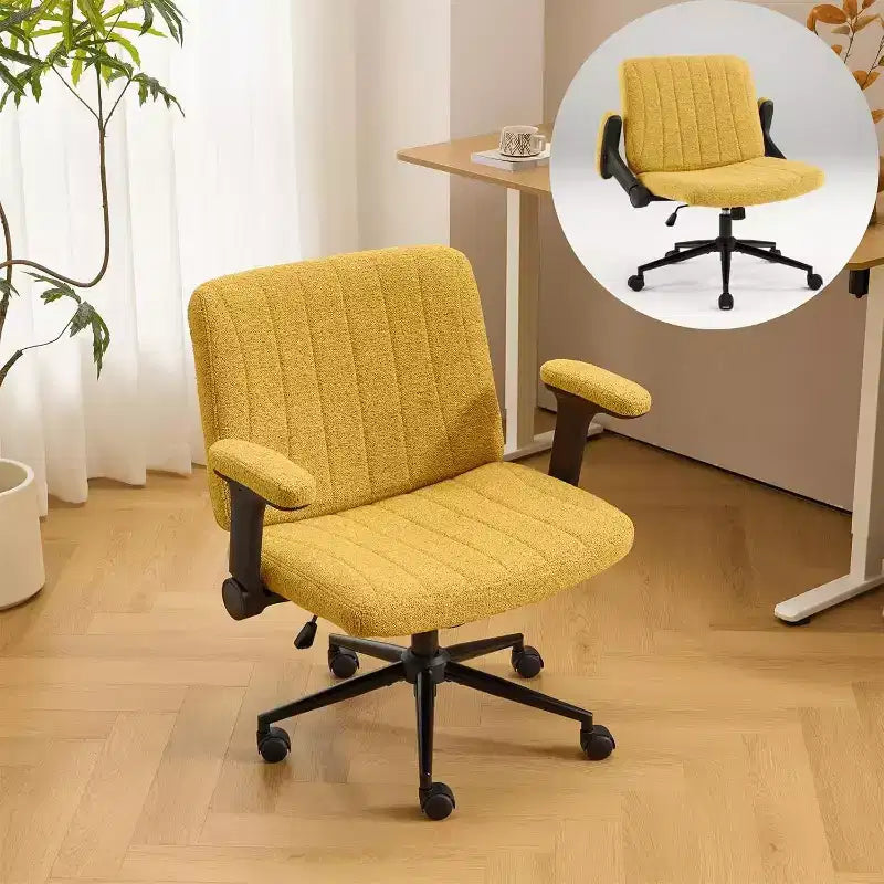 Sedia incrociata con braccioli regolabili a ribalta, Sedia a gambe incrociate con ruote, Sedia da ufficio extra larga, Sedia da scrivania, ciniglia stellata