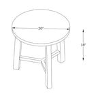 Tavolino rotondo o comodino da 50 cm Newbury Collection, tavolino d'appoggio rustico in legno massello, finitura noce pecan