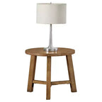 Tavolino rotondo o comodino da 50 cm Newbury Collection, tavolino d'appoggio rustico in legno massello, finitura noce pecan