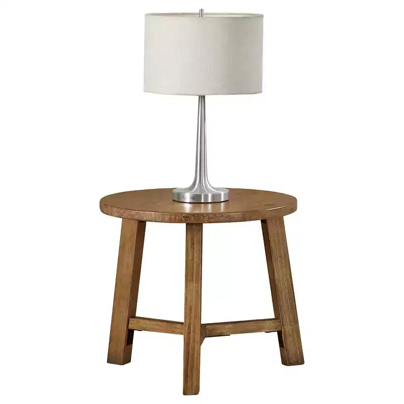 Tavolino rotondo o comodino da 50 cm Newbury Collection, tavolino d'appoggio rustico in legno massello, finitura noce pecan