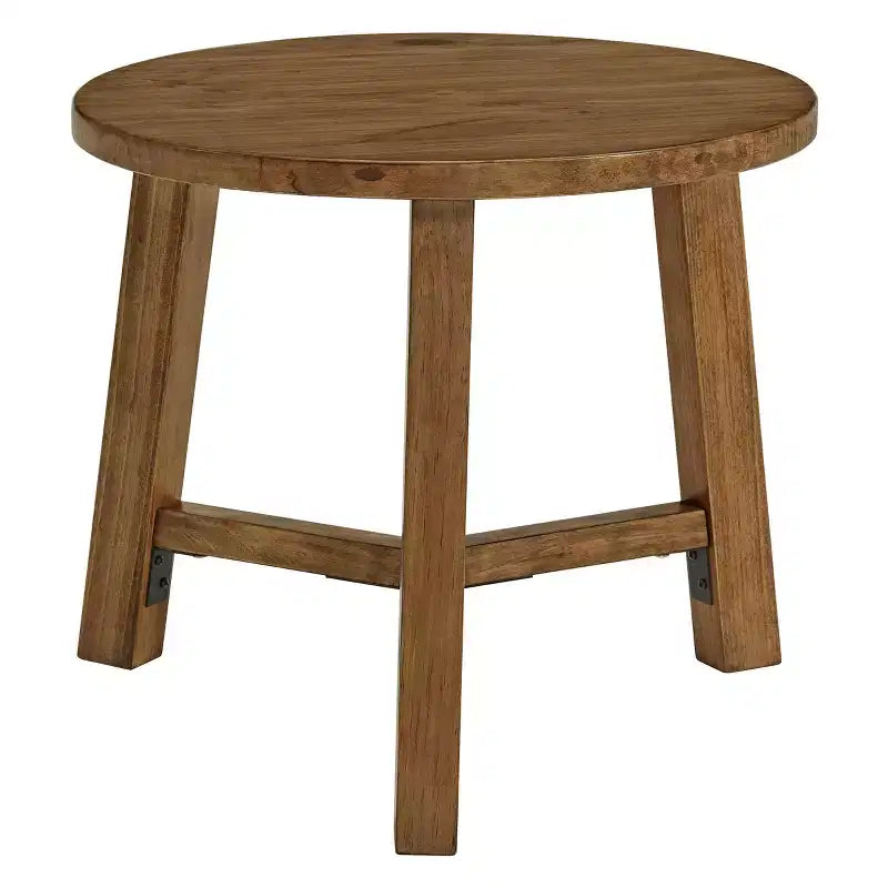 Tavolino rotondo o comodino da 50 cm Newbury Collection, tavolino d'appoggio rustico in legno massello, finitura noce pecan