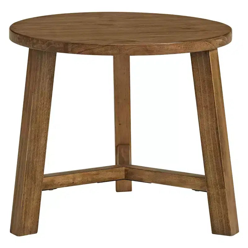 Tavolino rotondo o comodino da 50 cm Newbury Collection, tavolino d'appoggio rustico in legno massello, finitura noce pecan