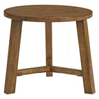 Tavolino rotondo o comodino da 50 cm Newbury Collection, tavolino d'appoggio rustico in legno massello, finitura noce pecan