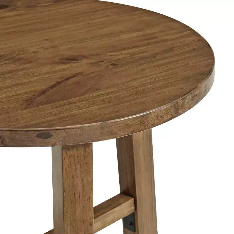 Tavolino rotondo o comodino da 50 cm Newbury Collection, tavolino d'appoggio rustico in legno massello, finitura noce pecan