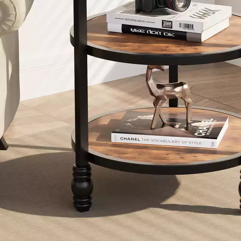 Tavolino a 3 ripiani con ripiano portaoggetti – Tavolino da caffè rustico industriale per soggiorno e camera da letto