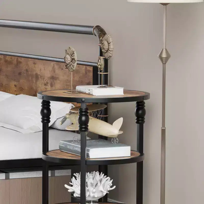 Tavolino a 3 ripiani con ripiano portaoggetti – Tavolino da caffè rustico industriale per soggiorno e camera da letto