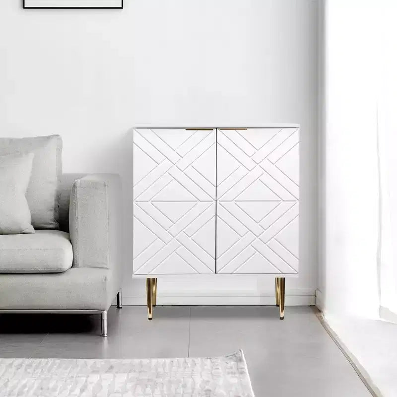 34.5 Mobile Contenitore Madia con 2 Ante Decorative a Rilievo, Credenza Moderna per Cucina, Sala da Pranzo e Soggiorno