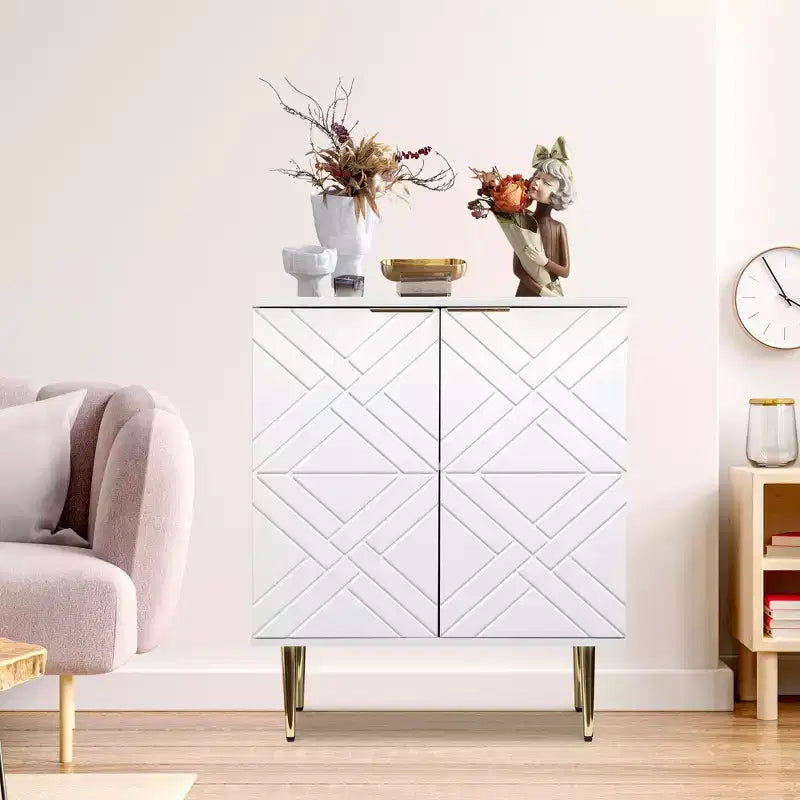 34.5 Mobile Contenitore Madia con 2 Ante Decorative a Rilievo, Credenza Moderna per Cucina, Sala da Pranzo e Soggiorno