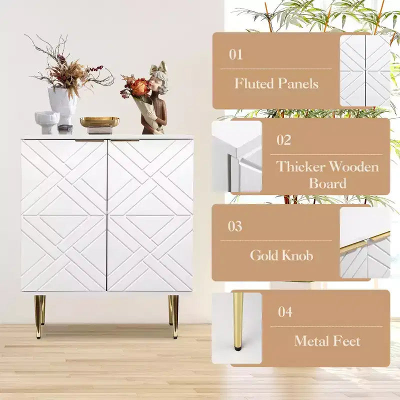 34.5 Mobile Contenitore Madia con 2 Ante Decorative a Rilievo, Credenza Moderna per Cucina, Sala da Pranzo e Soggiorno