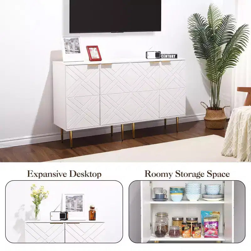 34.5 Mobile Contenitore Madia con 2 Ante Decorative a Rilievo, Credenza Moderna per Cucina, Sala da Pranzo e Soggiorno