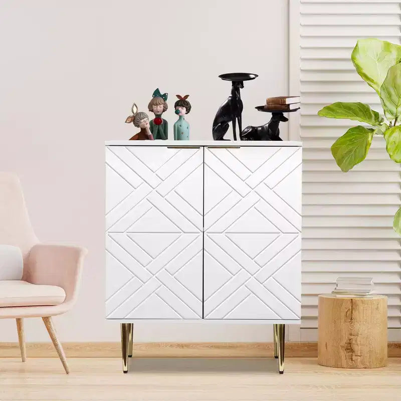 34.5 Mobile Contenitore Madia con 2 Ante Decorative a Rilievo, Credenza Moderna per Cucina, Sala da Pranzo e Soggiorno