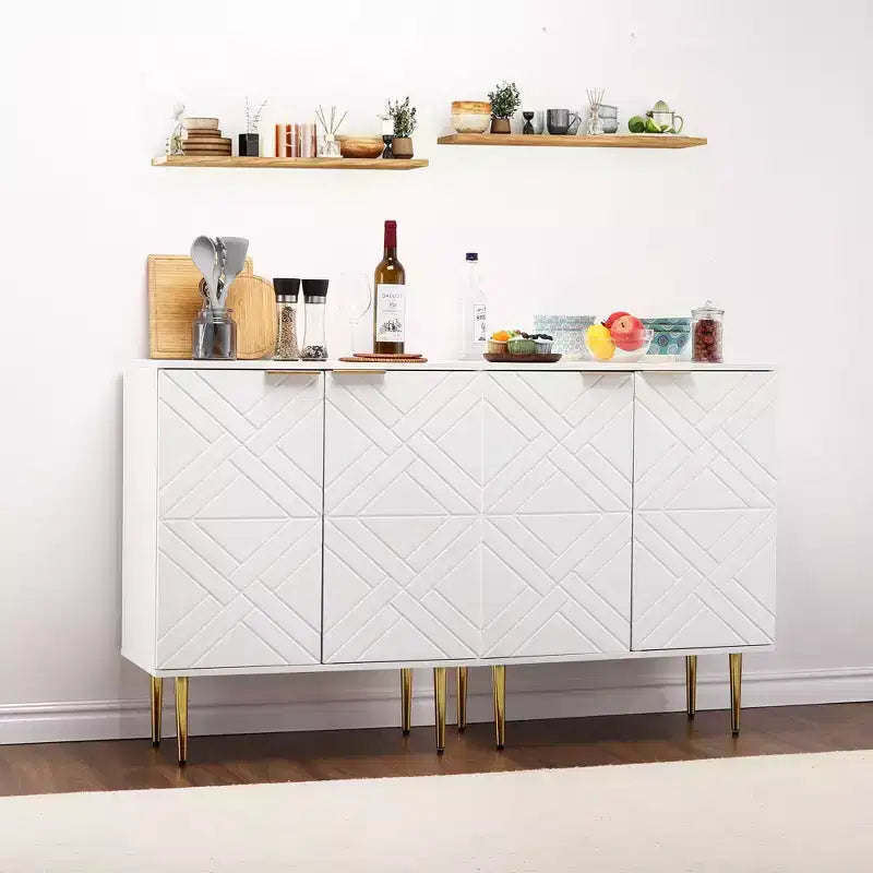34.5 Mobile Contenitore Madia con 2 Ante Decorative a Rilievo, Credenza Moderna per Cucina, Sala da Pranzo e Soggiorno