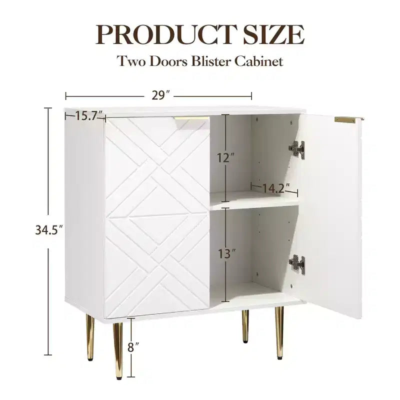 34.5 Mobile Contenitore Madia con 2 Ante Decorative a Rilievo, Credenza Moderna per Cucina, Sala da Pranzo e Soggiorno