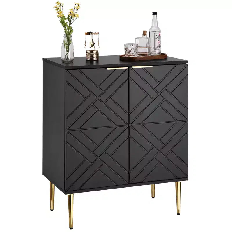34.5 Mobile Contenitore Madia con 2 Ante Decorative a Rilievo, Credenza Moderna per Cucina, Sala da Pranzo e Soggiorno