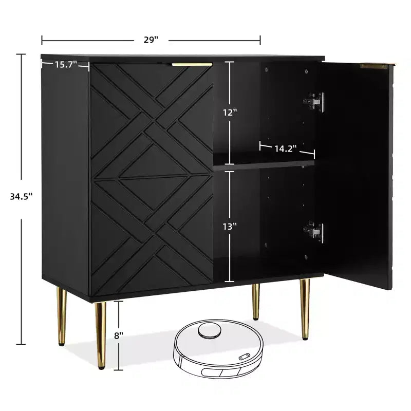 34.5 Mobile Contenitore Madia con 2 Ante Decorative a Rilievo, Credenza Moderna per Cucina, Sala da Pranzo e Soggiorno