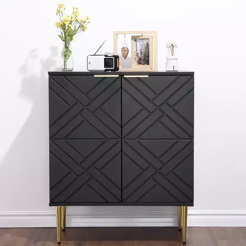 34.5 Mobile Contenitore Madia con 2 Ante Decorative a Rilievo, Credenza Moderna per Cucina, Sala da Pranzo e Soggiorno