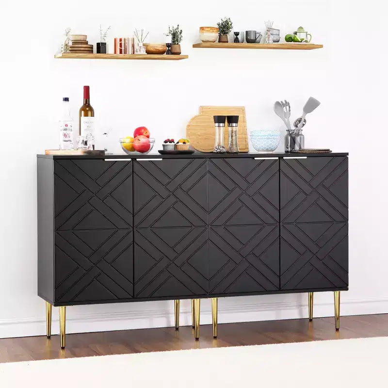34.5 Mobile Contenitore Madia con 2 Ante Decorative a Rilievo, Credenza Moderna per Cucina, Sala da Pranzo e Soggiorno