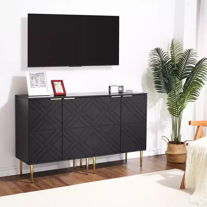 34.5 Mobile Contenitore Madia con 2 Ante Decorative a Rilievo, Credenza Moderna per Cucina, Sala da Pranzo e Soggiorno