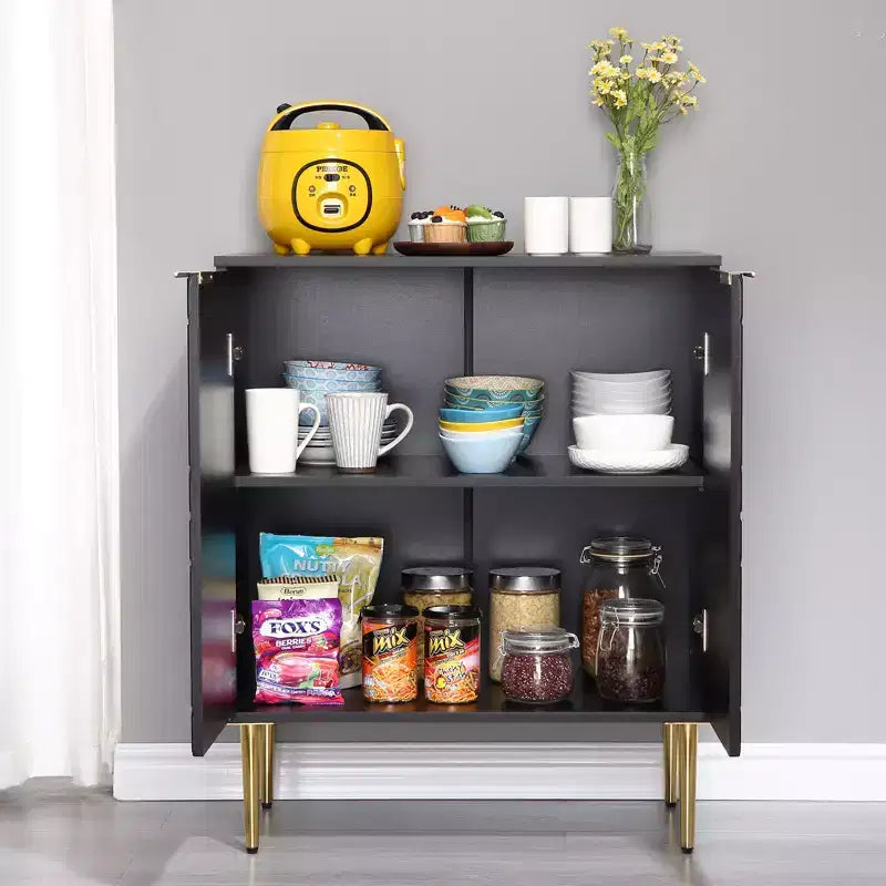 34.5 Mobile Contenitore Madia con 2 Ante Decorative a Rilievo, Credenza Moderna per Cucina, Sala da Pranzo e Soggiorno