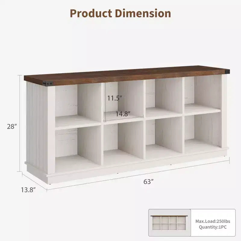 Libreria in legno da 62 pollici, libreria a 3 ripiani con 8 cubi contenitori