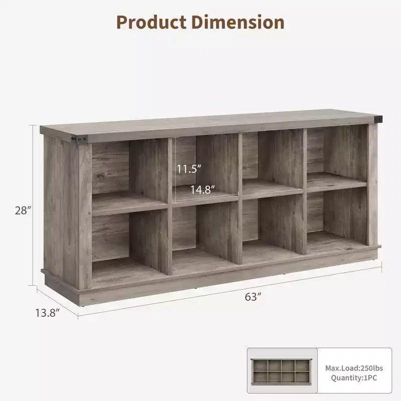 Libreria in legno da 62 pollici, libreria a 3 ripiani con 8 cubi contenitori