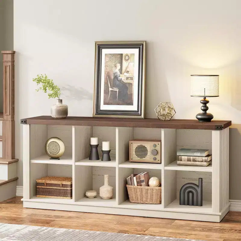 GustoWave 62 Inch Wood Storage Bookcase, 3 Tier Bookcase8 Cube Storage Organizer Bookshelf