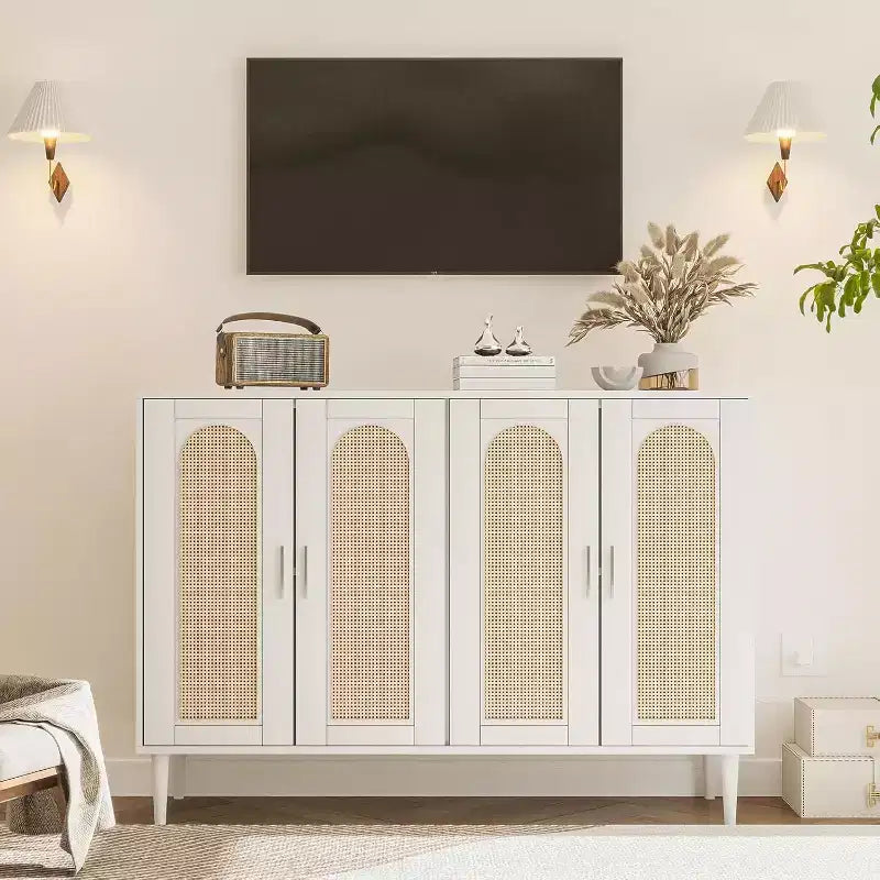Credenza moderna con vani contenitore, madia da cucina con 4 ante, mobiletto bar con ripiano regolabile per sala da pranzo, soggiorno