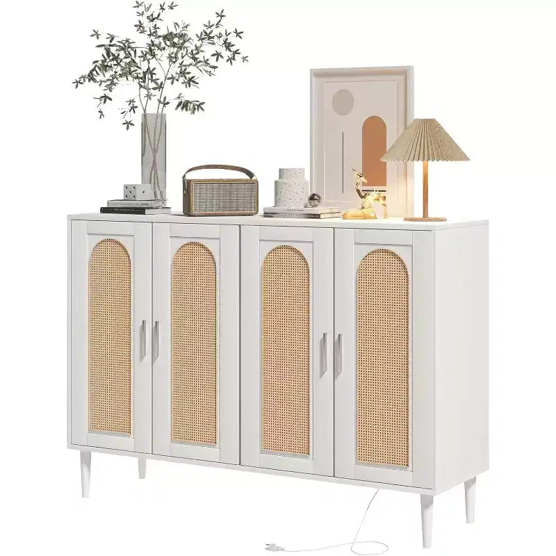 Credenza moderna con vani contenitore, madia da cucina con 4 ante, mobiletto bar con ripiano regolabile per sala da pranzo, soggiorno