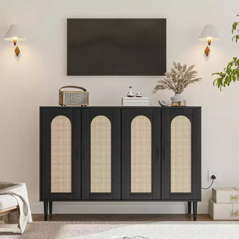Credenza moderna con vani contenitore, madia da cucina con 4 ante, mobiletto bar con ripiano regolabile per sala da pranzo, soggiorno