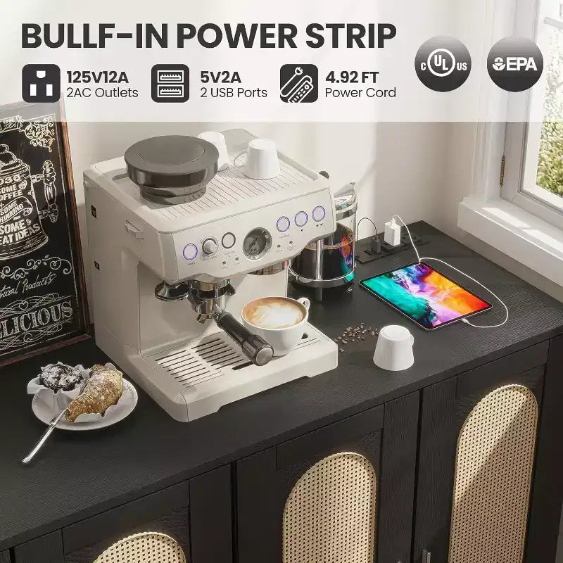 Credenza moderna con vani contenitore, madia da cucina con 4 ante, mobiletto bar con ripiano regolabile per sala da pranzo, soggiorno