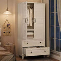 COZONY 72 Armoire Wardrobe Closet with 2 Drawers, Hanging Rod & 18 Adjustable Shelves, Tall Wooden Cabinet with Doors for Bedroom Clothes Storage