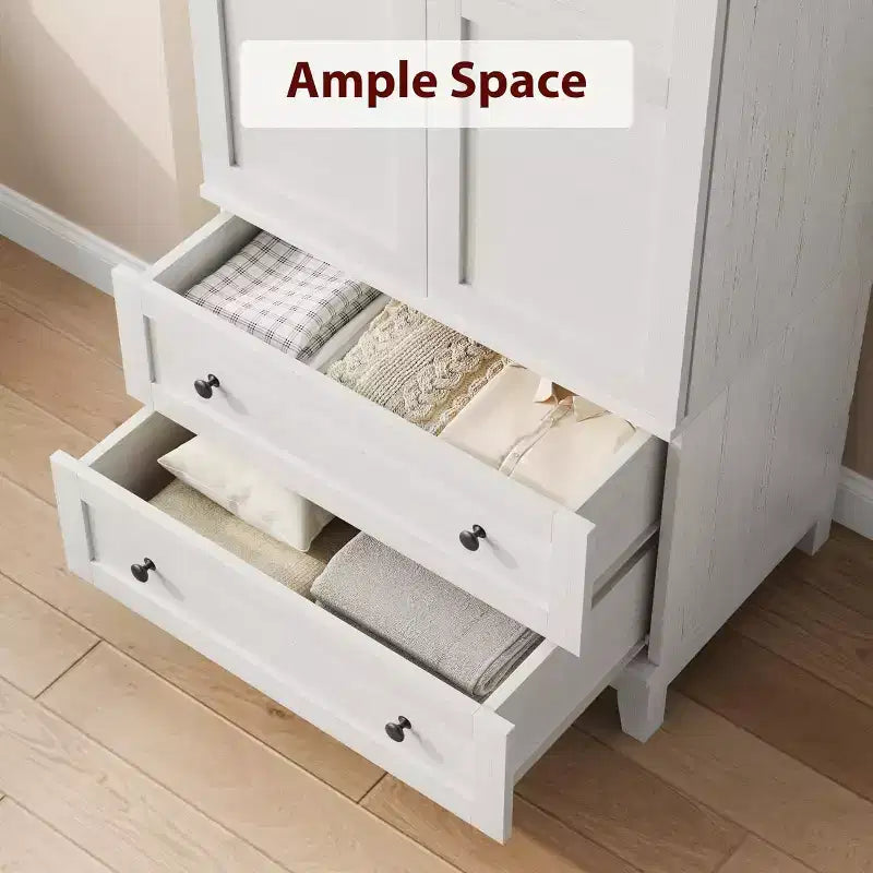 Armadio guardaroba da 72" con 2 cassetti, bastone appendiabiti e 18 ripiani regolabili, armadio alto in legno con ante per riporre vestiti in camera da letto