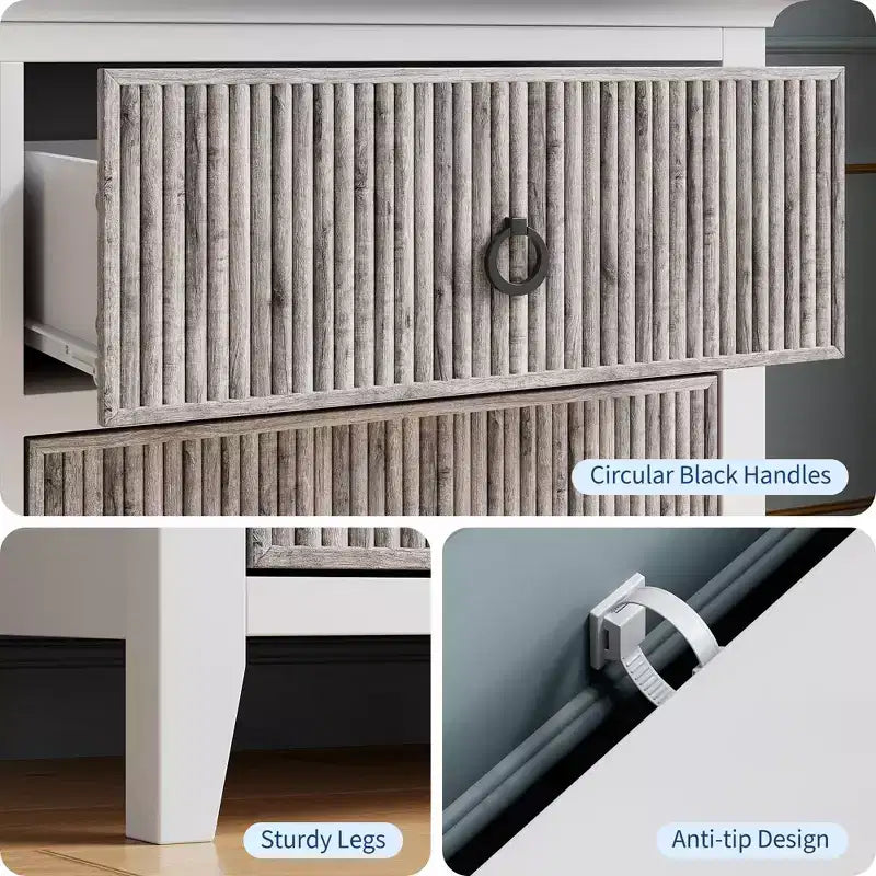 Cassettiera a 6 cassetti per camera da letto, cassettiera moderna scanalata con gambe in legno massello, cassettiera doppia lunga in legno, grande cassettiera