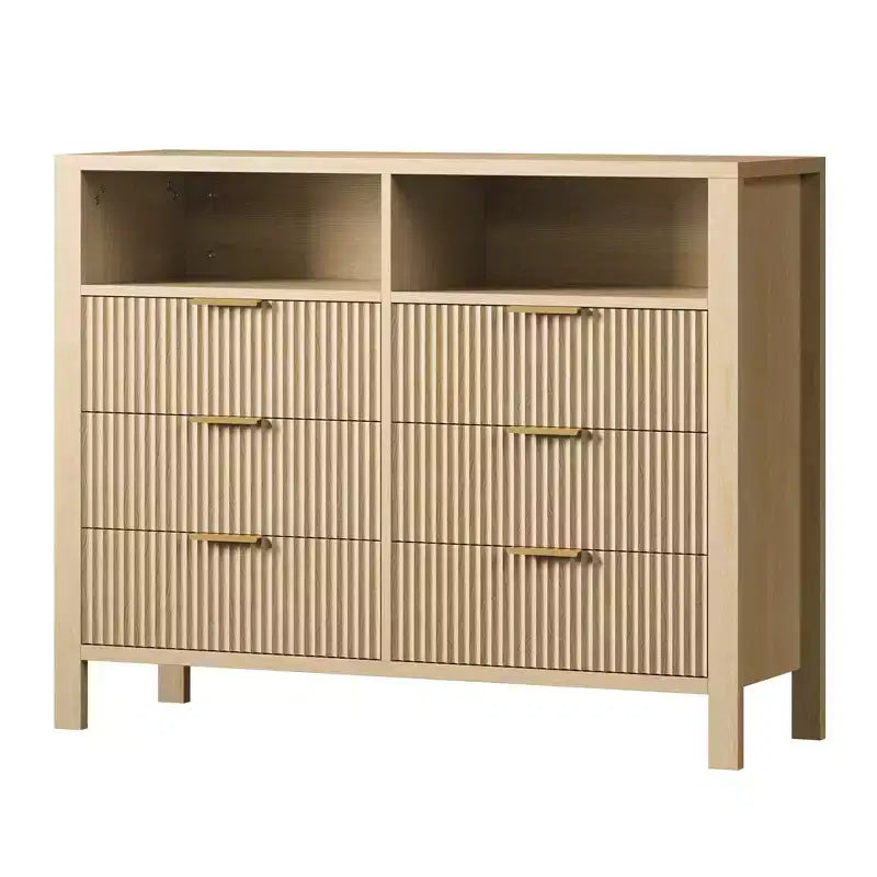 Cassettiera scanalata a 6 cassetti, comò con maniglia in metallo, porta TV, armadio organizer in legno per vestiti per soggiorno, corridoio