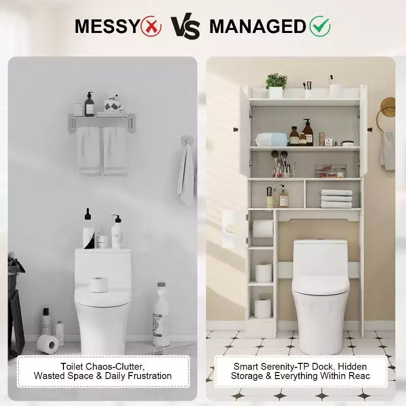 Mobiletto da bagno sopra il WC, salvaspazio da fattoria con portarotolo e ripiano regolabile