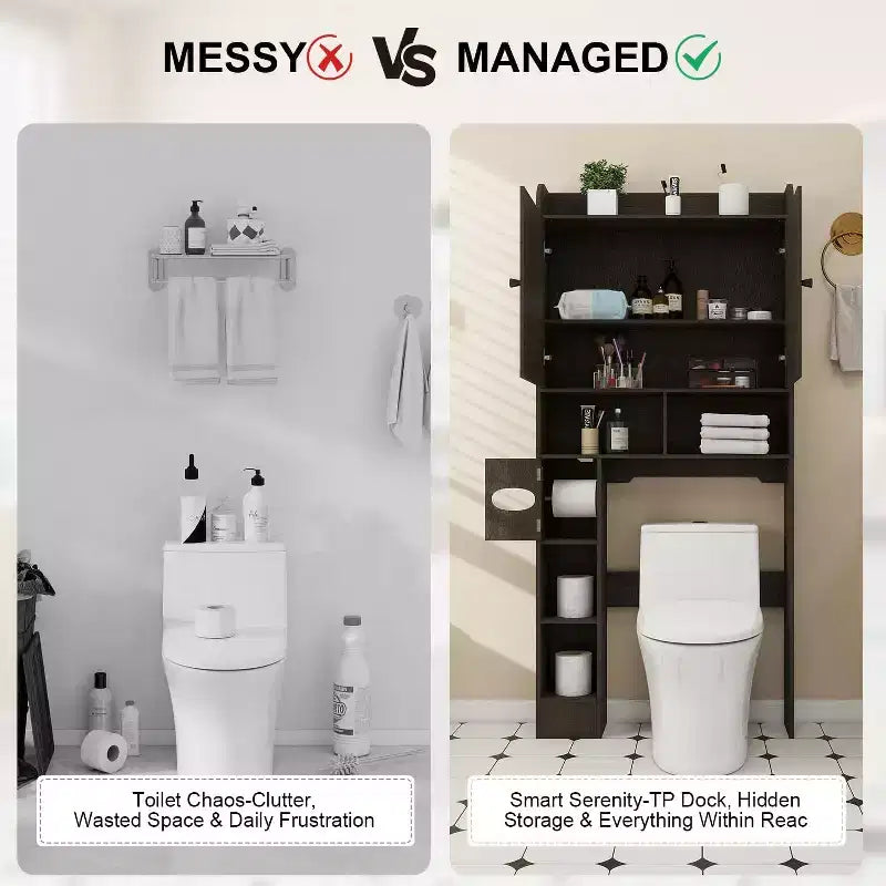 Mobiletto da bagno sopra il WC, salvaspazio da fattoria con portarotolo e ripiano regolabile