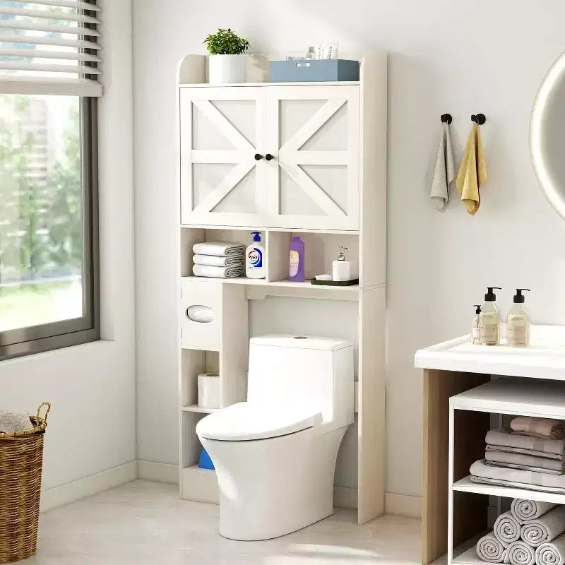 Mobiletto da bagno sopra il WC, salvaspazio da fattoria con portarotolo e ripiano regolabile