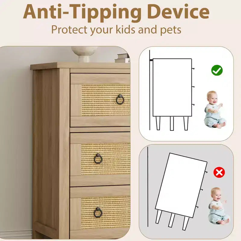 Comò a 7 cassetti in simil-rattan 54 pollici - Contenitore strutturato per camera da letto, soggiorno, ingresso